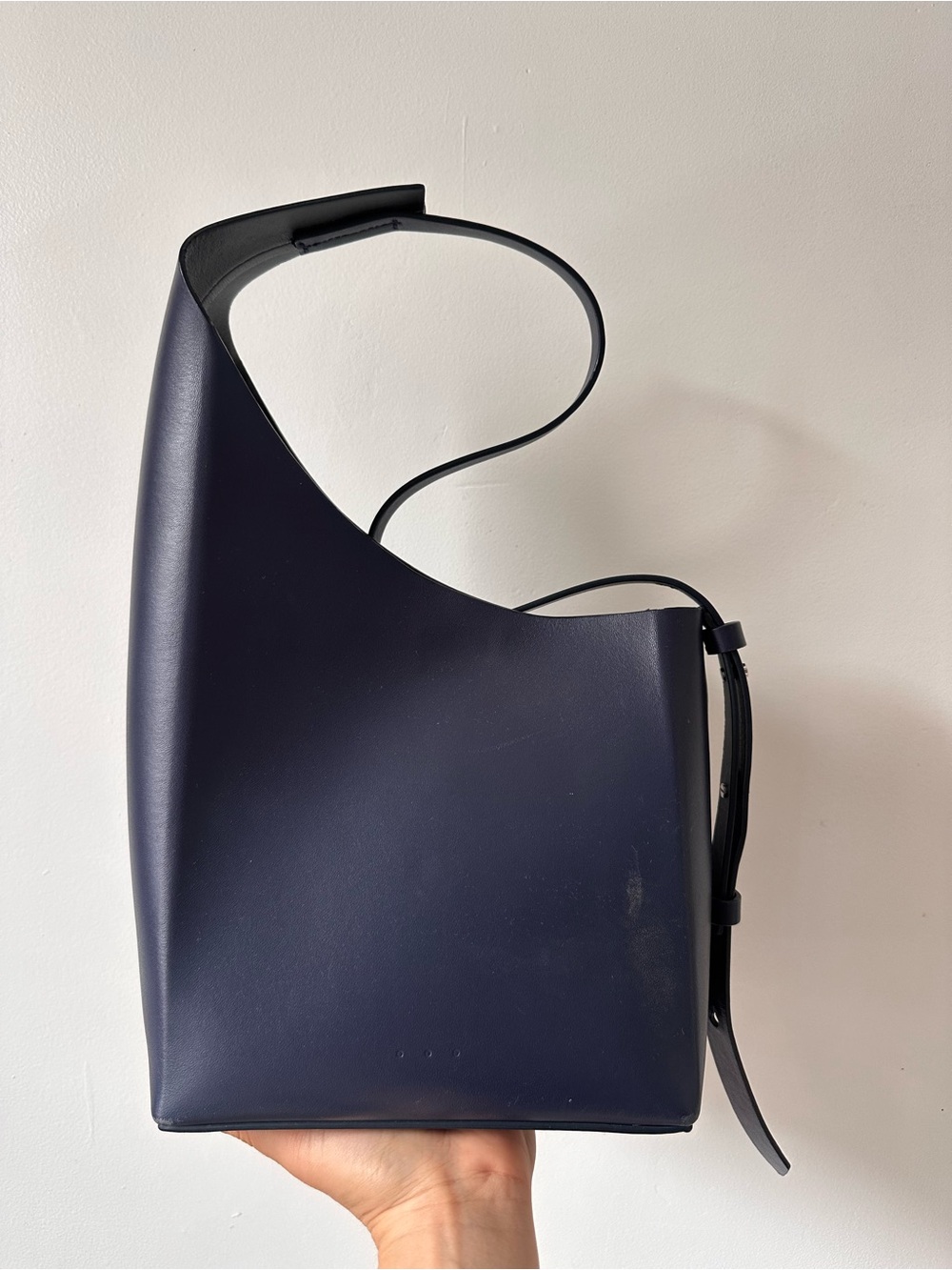 Minimal Navy Leather Tote Bag